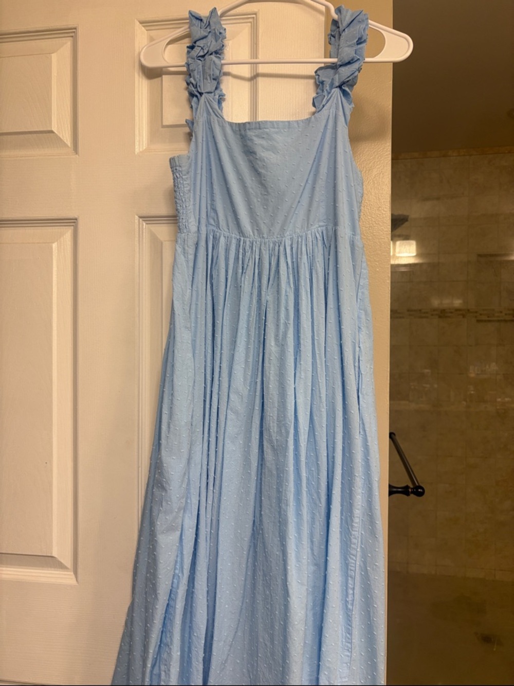 Light Blue Ruffle Strap Maxi Dress